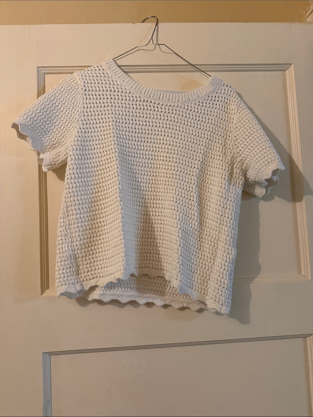 GAP White Crochet Knit Short-Sleeve Top